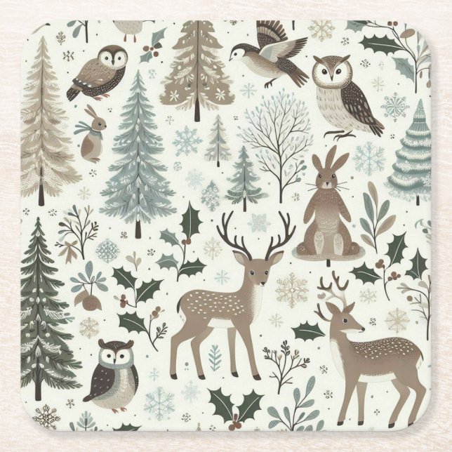 Woodland Animals Holiday Paper Coaster (Front)