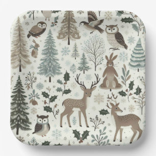 Woodland Animals Holiday Paper Plate