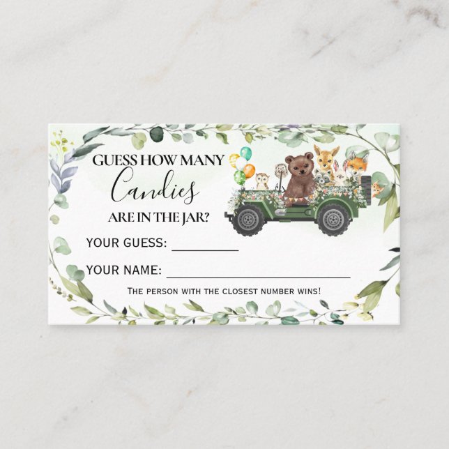 Woodland Animals How Many Candies Baby Shower card (Front)