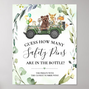 Woodland Animals How Many Safety Pins Shower Game Poster