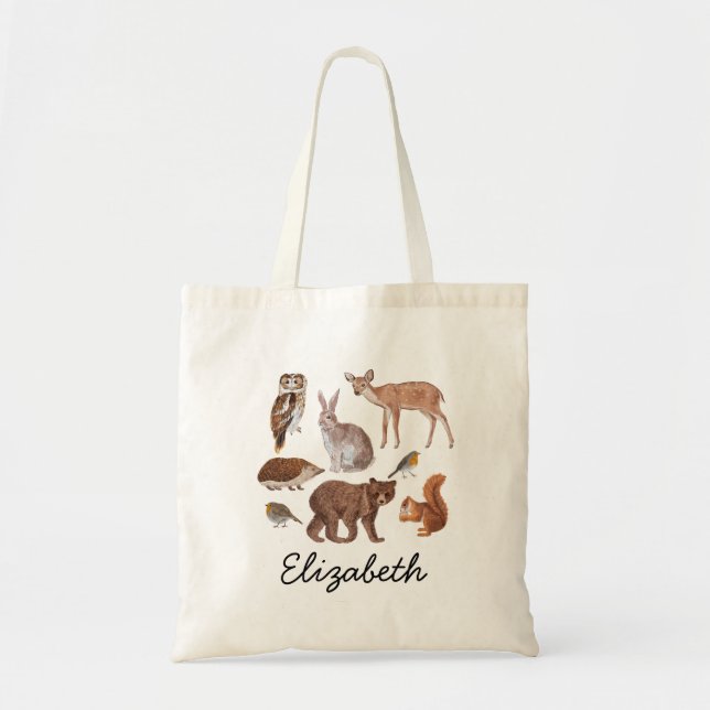 Woodland Animals Illustration Personalised Tote Bag (Front)