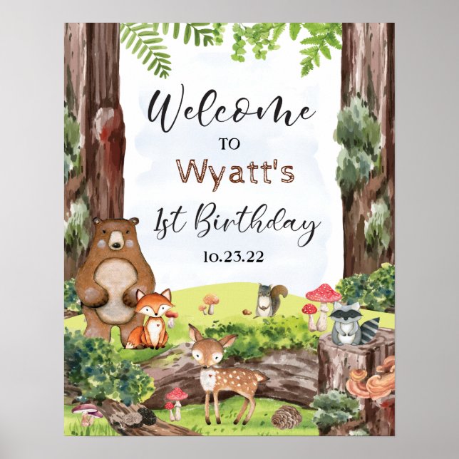 Woodland Animals in Forest Welcome Sign Poster (Front)