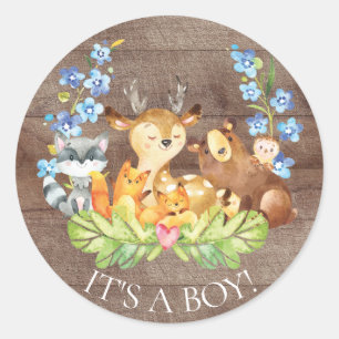 Woodland Animals It' a Boy Favour Sticker