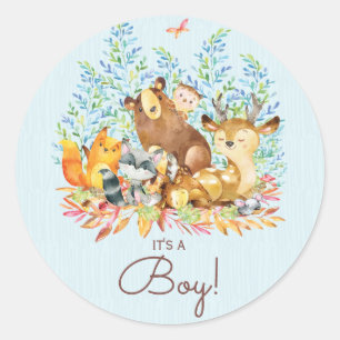 Woodland Animals It' a Boy Favour Sticker