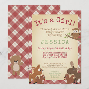 Woodland Animals It's a girl! baby shower Invitation