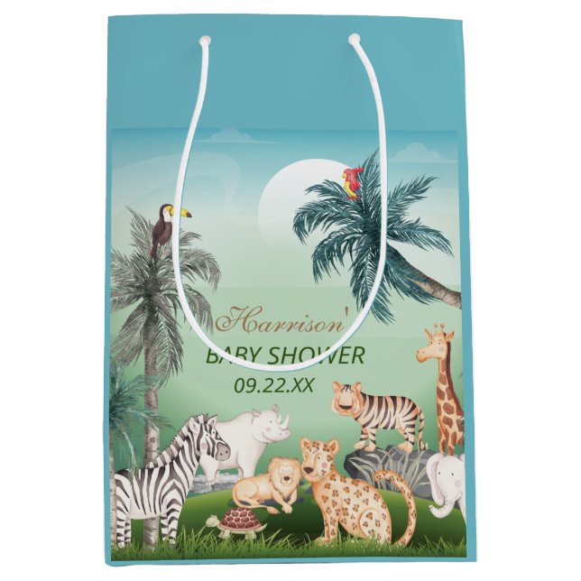 Woodland Animals Jungle Greenery Baby Shower  Medium Gift Bag (Front)