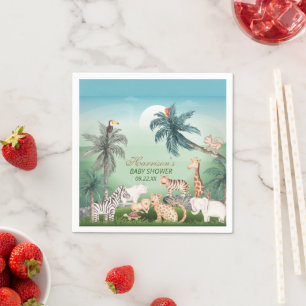 Woodland Animals Jungle Greenery Baby Shower  Napkin