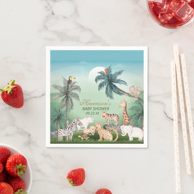 Woodland Animals Jungle Greenery Baby Shower  Napkin (Insitu)