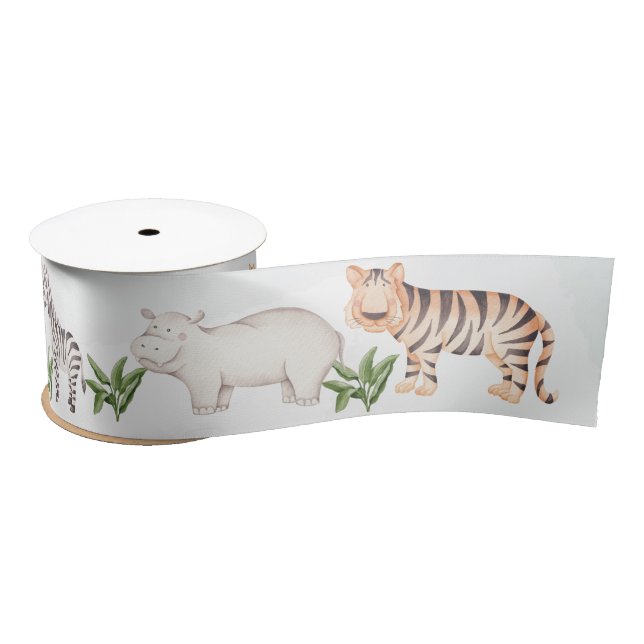 Woodland Animals Jungle Greenery Baby Shower  Satin Ribbon (Spool)