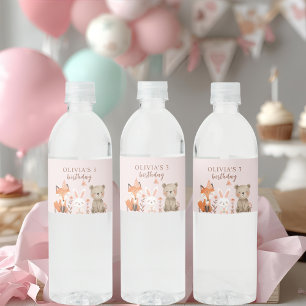 "Woodland Animals Kids Birthday Water Bottle Label