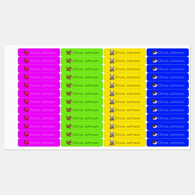 Woodland Animals Kids Name Iron On | Neon Clothing (Sheet)