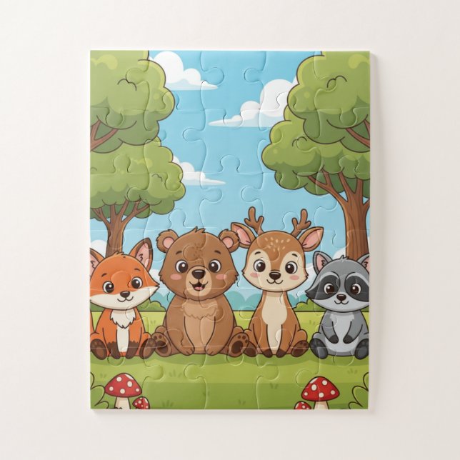 Woodland Animals Kids Puzzle | Cute Fox Bear Deer  (Vertical)