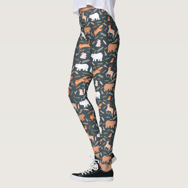 Woodland Animals & Leaf Pattern Leggings (Left)