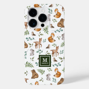 Woodland Animals Leafy Forest Pattern Monogram Case-Mate iPhone 14 Pro Case