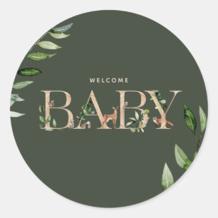 Woodland Animals Lettering Baby Shower Classic Round Sticker