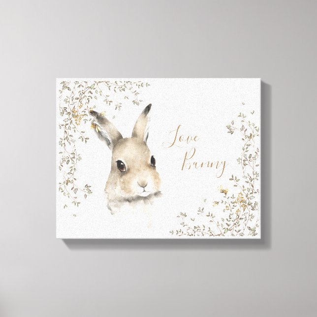 Woodland Animals Love Bunny Floral Script Nursery Canvas Print (Front)