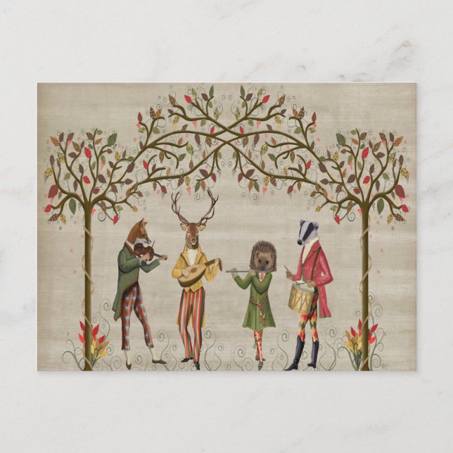 Woodland Animals Minstrel Group Postcard (Front)