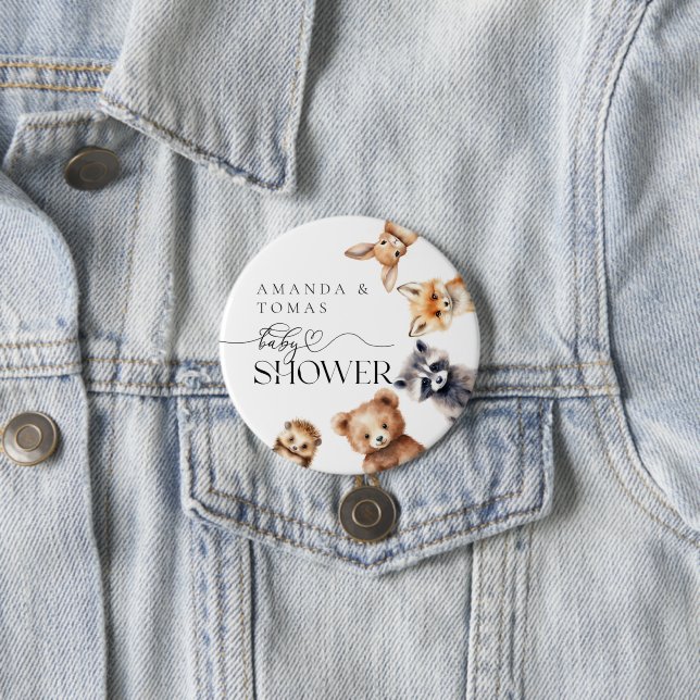 Woodland Animals Modern Baby Shower 7.5 Cm Round Badge (In Situ)
