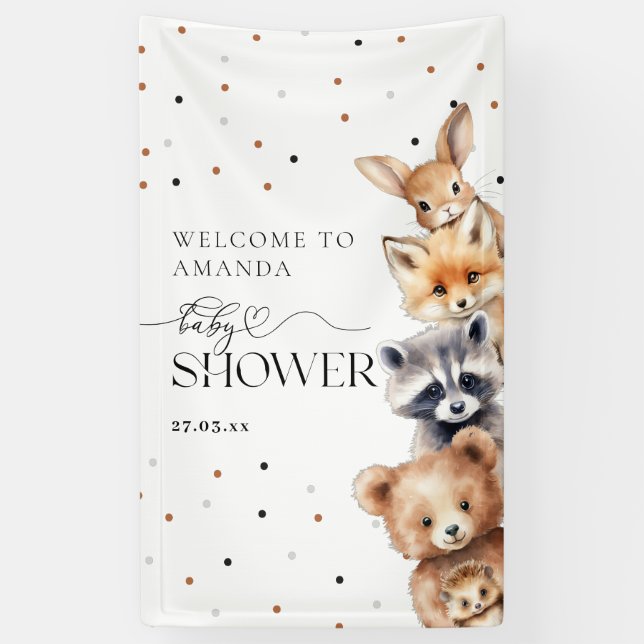 Woodland Animals Modern Baby Shower Banner (Vertical)