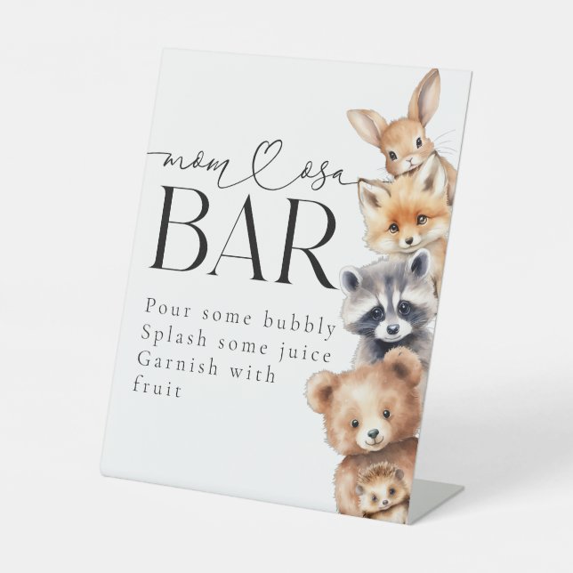 Woodland Animals Modern Baby Shower Bar Pedestal Sign (Front)