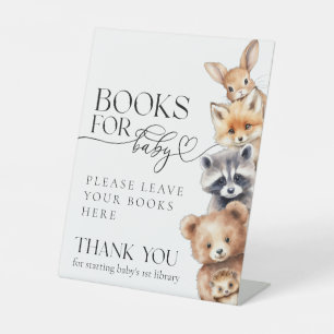 Woodland Animals Modern Baby Shower Books Pedestal Sign
