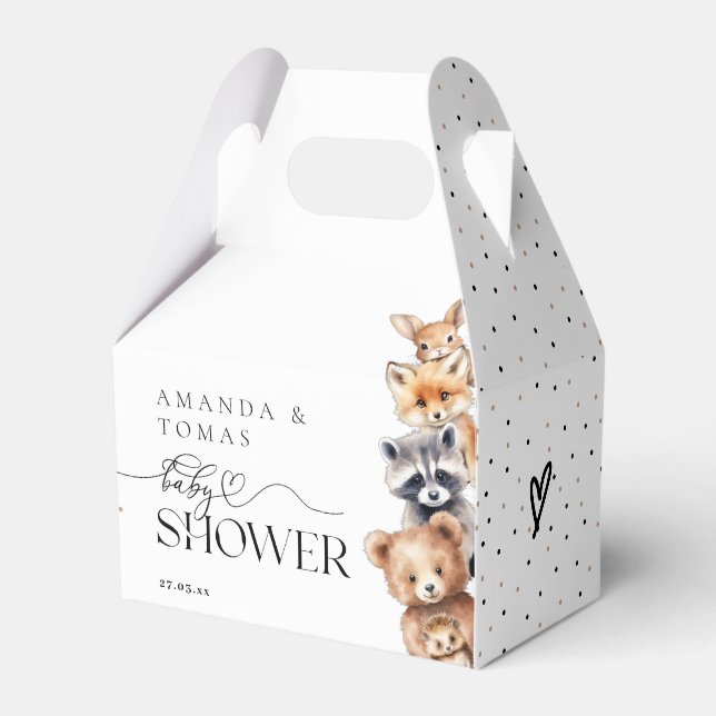 Woodland Animals Modern Baby Shower Favour Box (Front Side)