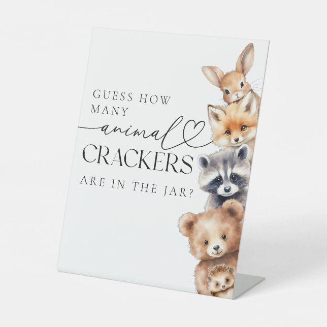 Woodland Animals Modern Baby Shower Game Pedestal Sign (Front)