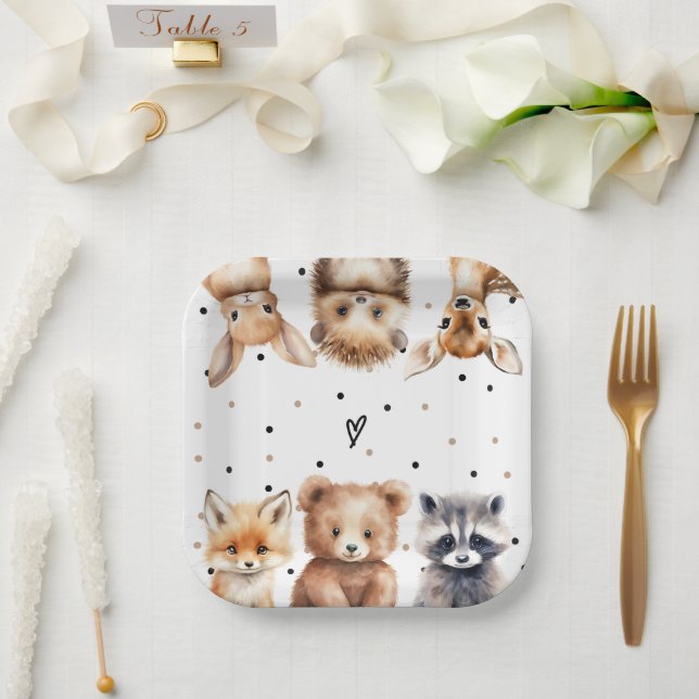 Woodland Animals Modern Baby Shower Paper Plate (Wedding)