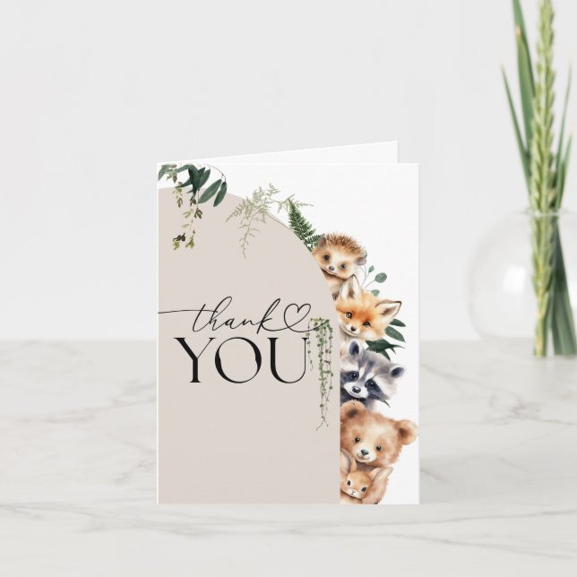 Woodland Animals Modern Baby Shower Thank You Card (Front)