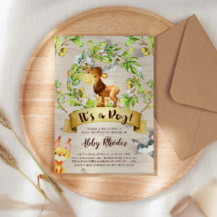 Woodland Animals Moose Fox Racoon Baby Shower Invitation
