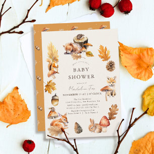 Woodland Animals Mushroom Fall/Autumn Baby Shower Invitation