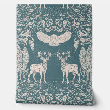 Woodland Animals Mythology Green Blue Wallpaper