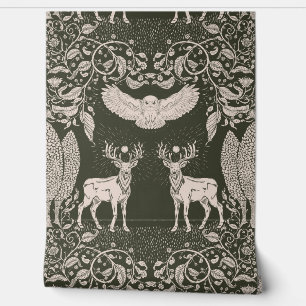 Woodland Animals Mythology Green Wallpaper