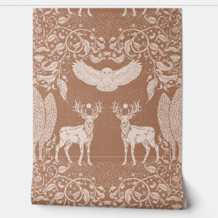 Woodland Animals Mythology Mocha Colour Wallpaper