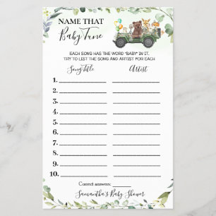 Woodland Animals Name Baby Tune Shower Game card