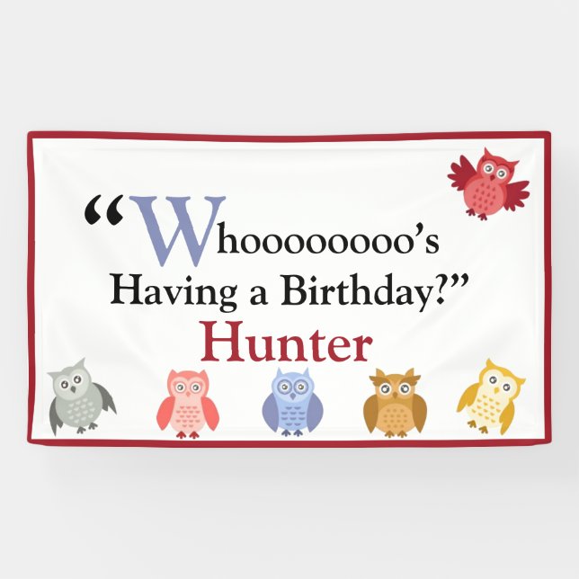 Woodland Animals Name Modern Birthday Party Banner (Horizontal)