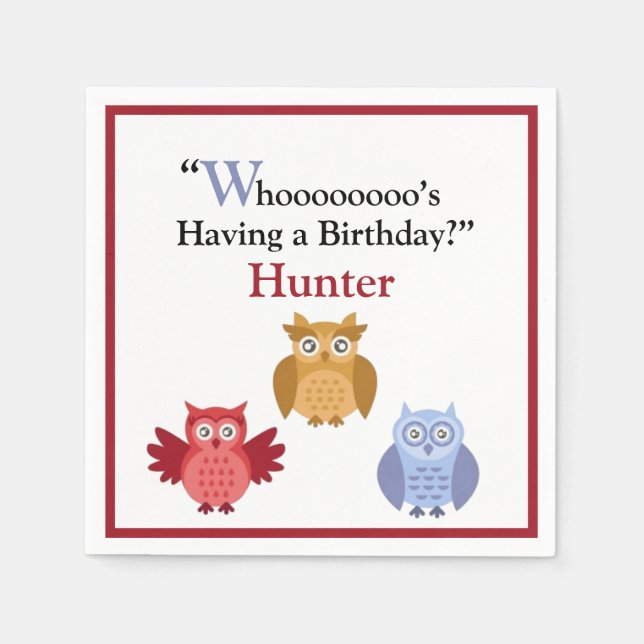 Woodland Animals Name Modern Birthday Party Paper Napkin (Front)