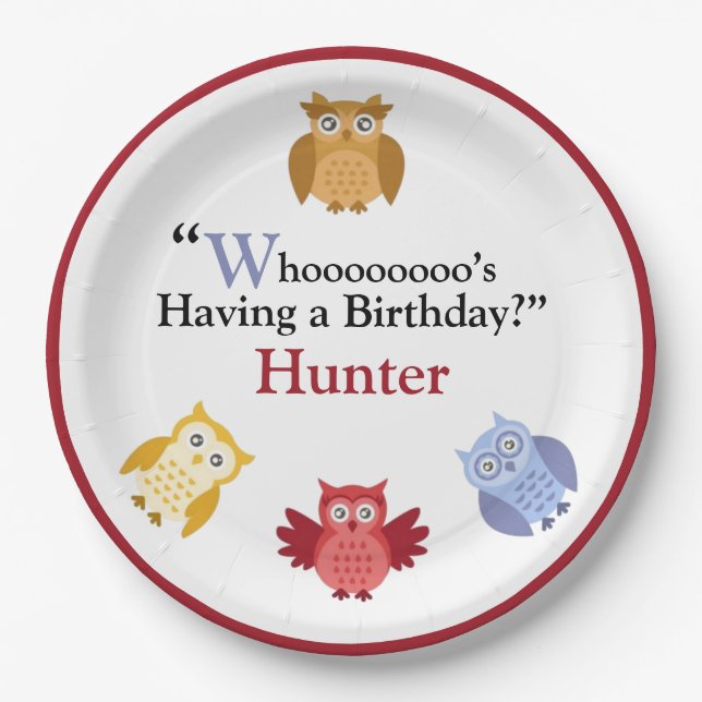 Woodland Animals Name Modern Birthday Party Paper Plate (Front)