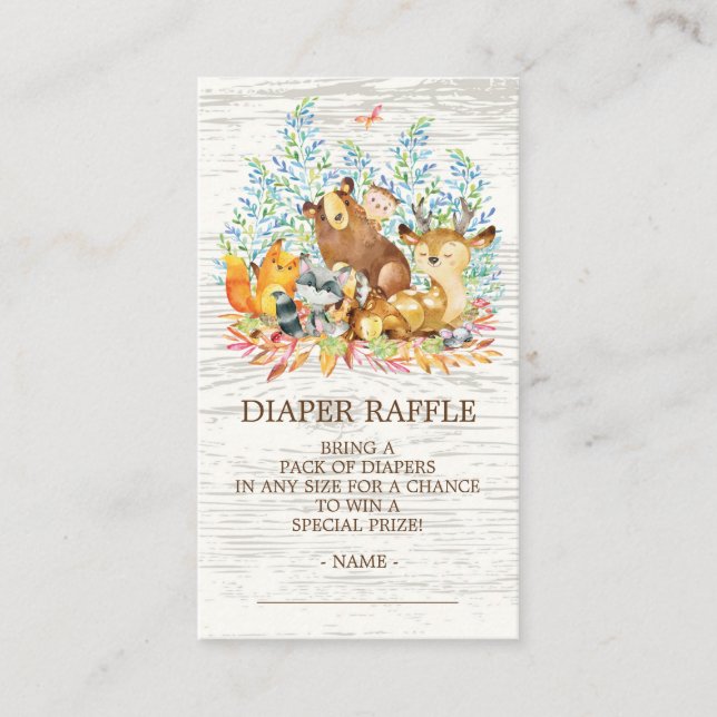 Woodland Animals Neutr Shower Diaper Raffle Ticket Enclosure Card (Front)