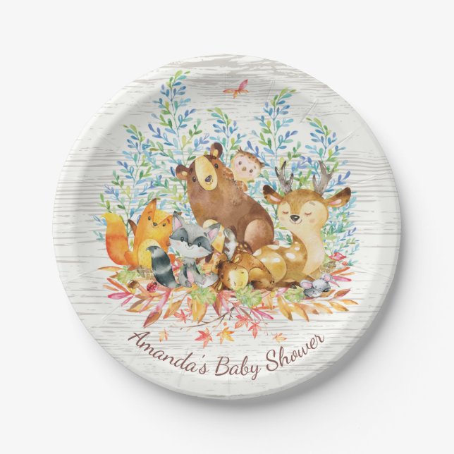 Woodland Animals Neutral Baby Shower 7" Plate (Front)