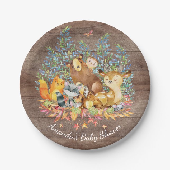 Woodland Animals Neutral Baby Shower 7" Plate (Front)