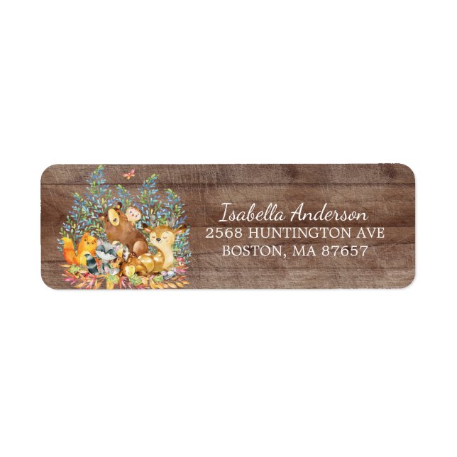 Woodland Animals Neutral Baby Shower Address Label (Front)