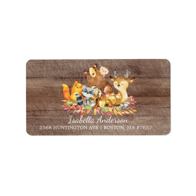 Woodland Animals Neutral Baby Shower Address Label (Front)