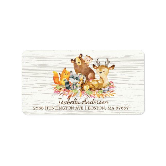 Woodland Animals Neutral Baby Shower Address Label (Front)