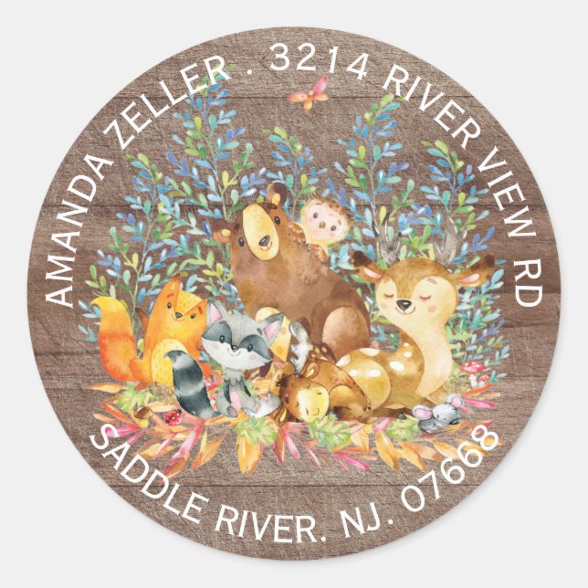 Woodland Animals Neutral Baby Shower Address Label (Front)