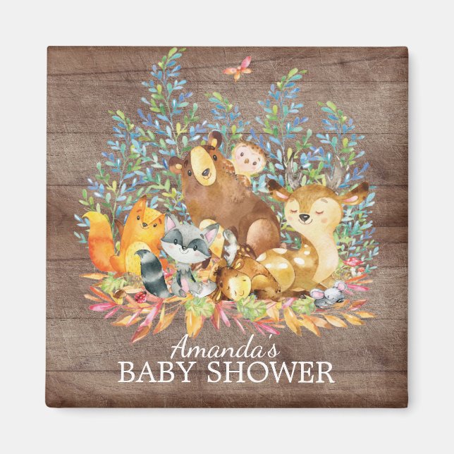 Woodland Animals Neutral Baby Shower Favour Magnet (Front)