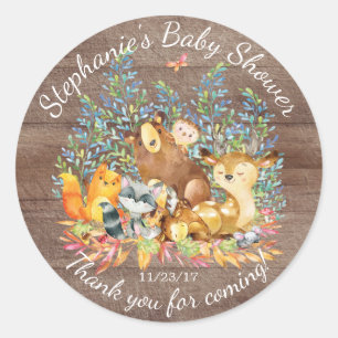 Woodland Animals Neutral Baby Shower Favour Sticke Classic Round Sticker
