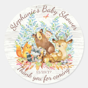 Woodland Animals Neutral Baby Shower Favour Sticke Classic Round Sticker