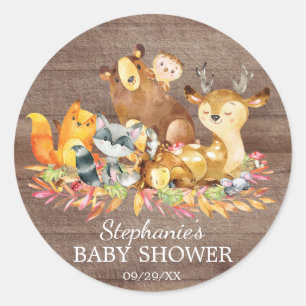 Woodland Animals Neutral Baby Shower Favour Sticke Classic Round Sticker