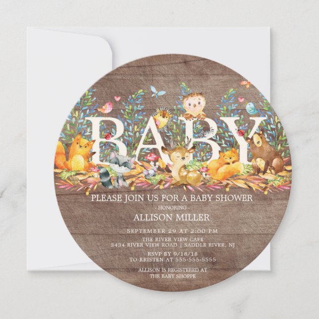 Woodland Animals Neutral Baby Shower Invitation (Front)